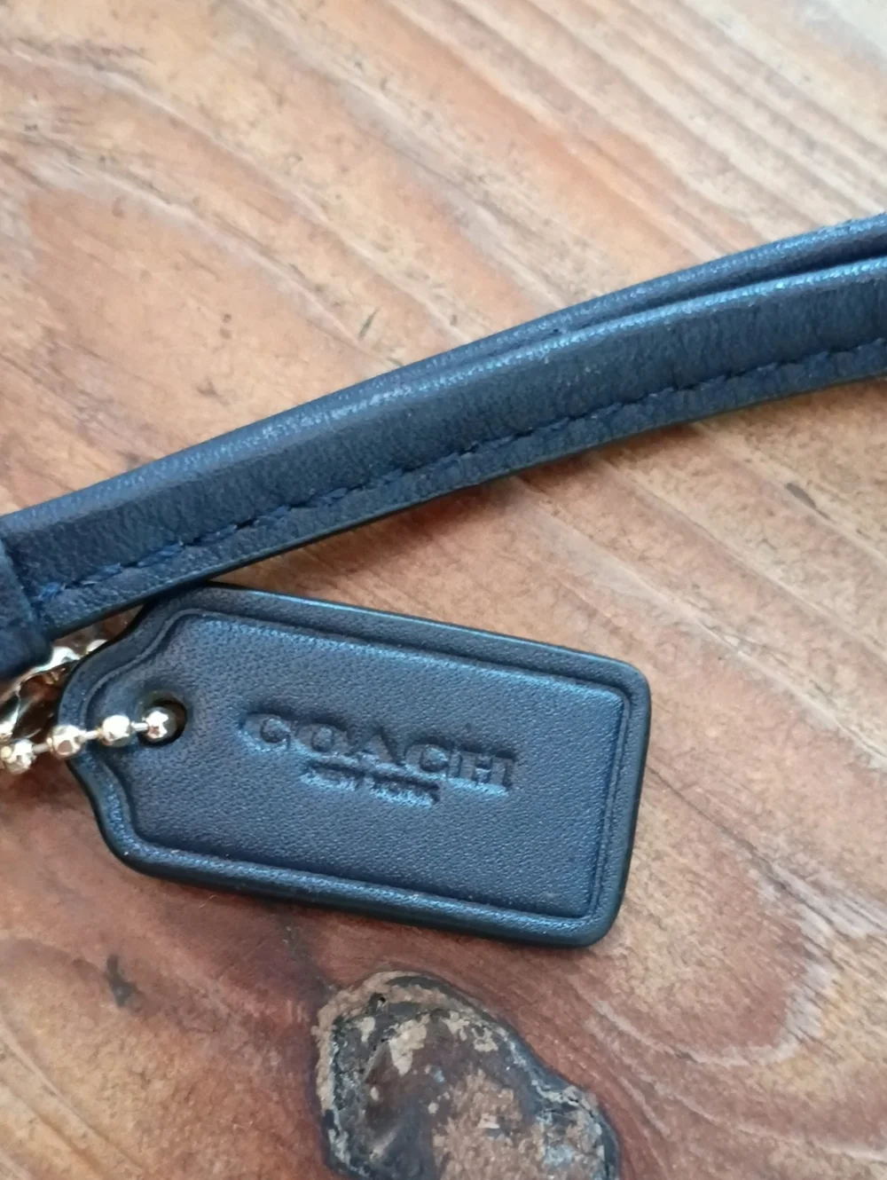 Coach Signature Canvas Wristlet with Teal and Navy Varsity Stripe